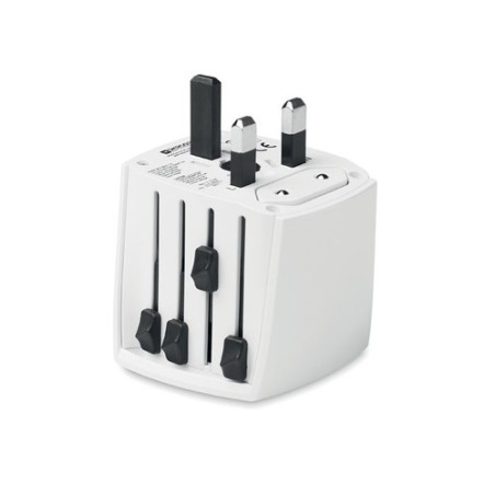 Adaptateur Universel Personnalisé Haute Sécurité 2-Pole MUV Micro Matières : ABS Couleurs : blanc cadeau entreprise pas cher