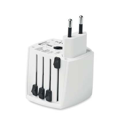 Adaptateur Universel Personnalisé Haute Sécurité 2-Pole MUV Micro Matières : ABS Couleurs : blanc goodies publicitaire événement