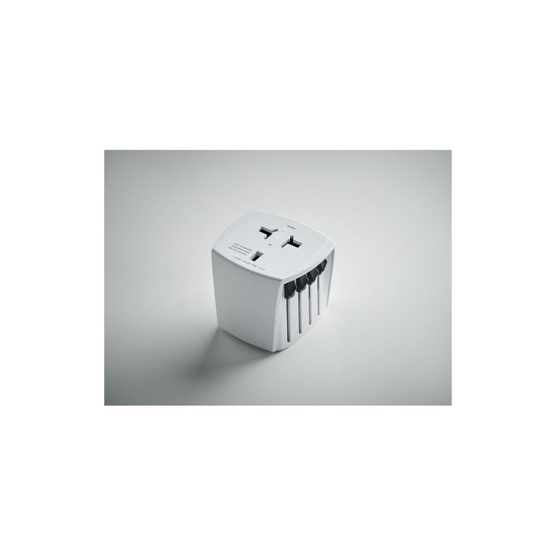 Adaptateur Universel Personnalisé Haute Sécurité 2-Pole MUV Micro Matières : ABS Couleurs : blanc marquage laser ultra précis