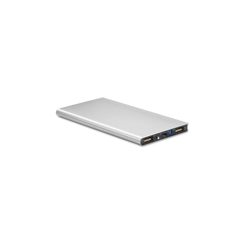Station de chargement personnalisée 8000mAh POWERFLAT8 Matières : aluminium Couleurs : argenté mat personnalisable avec votre lo
