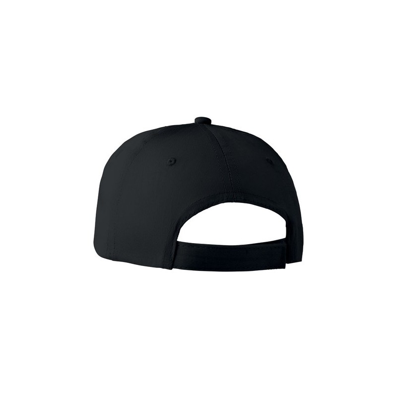 Casquette baseball 6 pans personnalisée BASIE Confort Matières : coton Couleurs : noir marquage couleur éclatante