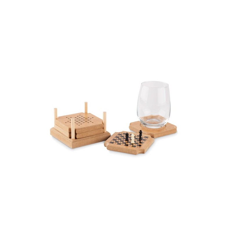 Sous-verres personnalisés 4 pièces - COASTGAME Matières : MDF Couleurs : bois cadeau entreprise pas cher