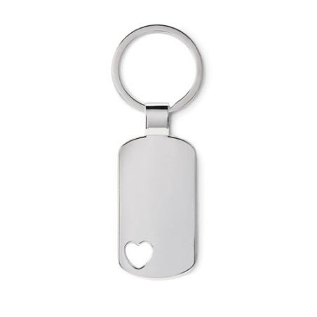 Porte-clés cœur personnalisé unique CORAZON Matières : métal Couleurs : argenté mat personnalisable avec votre logo