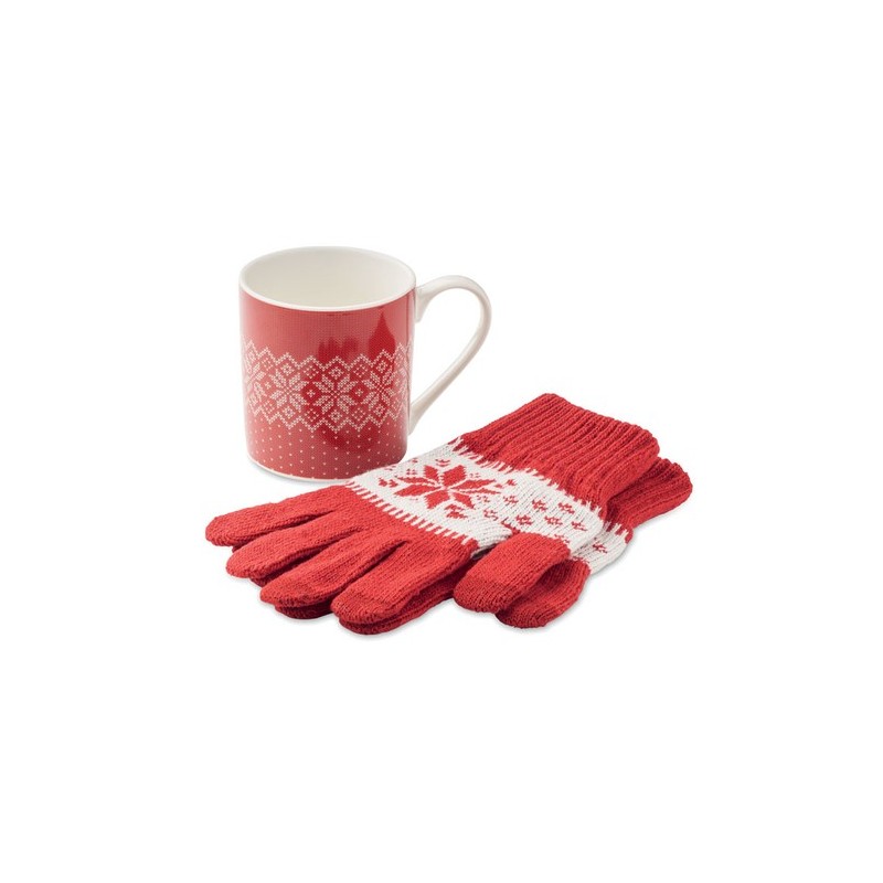 Coffret pratique Hiver avec Mug et Gants - COPITO Matières : céramique Couleurs : rouge cadeau entreprise pas cher