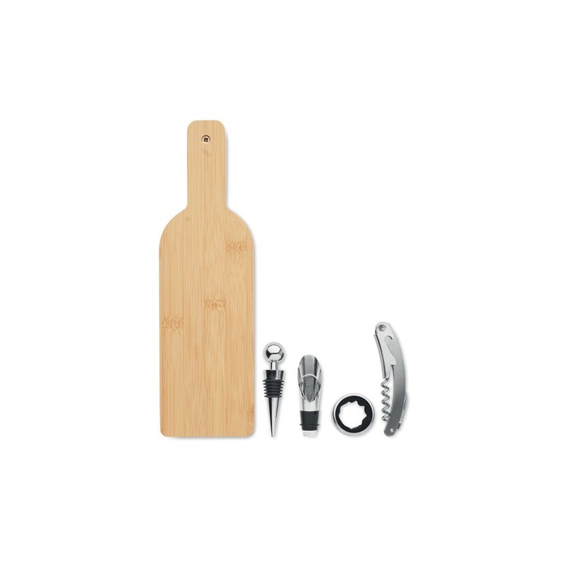 Coffret personnalisé de accessoires à vin en forme de bouteille - VINOVAULT Matières : bambou Couleurs : bois