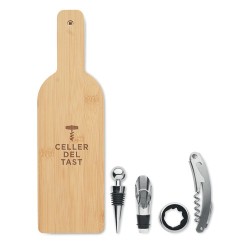 Coffret personnalisé de accessoires à vin en forme de bouteille - VINOVAULT Matières : bambou Couleurs : bois goodies publicitai