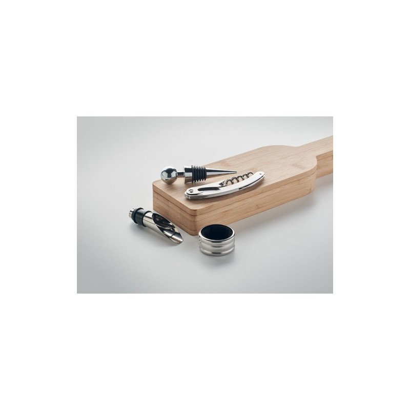 Coffret personnalisé de accessoires à vin en forme de bouteille - VINOVAULT Matières : bambou Couleurs : bois impression haute d