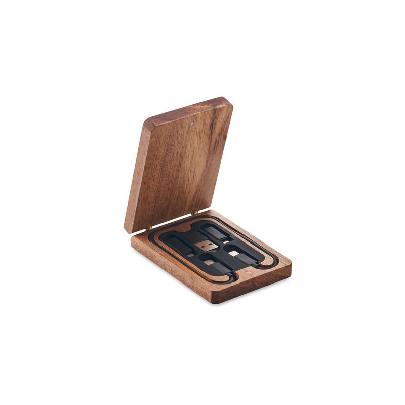 Câbles 3 en 1 personnalisés - Set économique pour tous vos appareils VERSA Matières : bambou Couleurs : bois