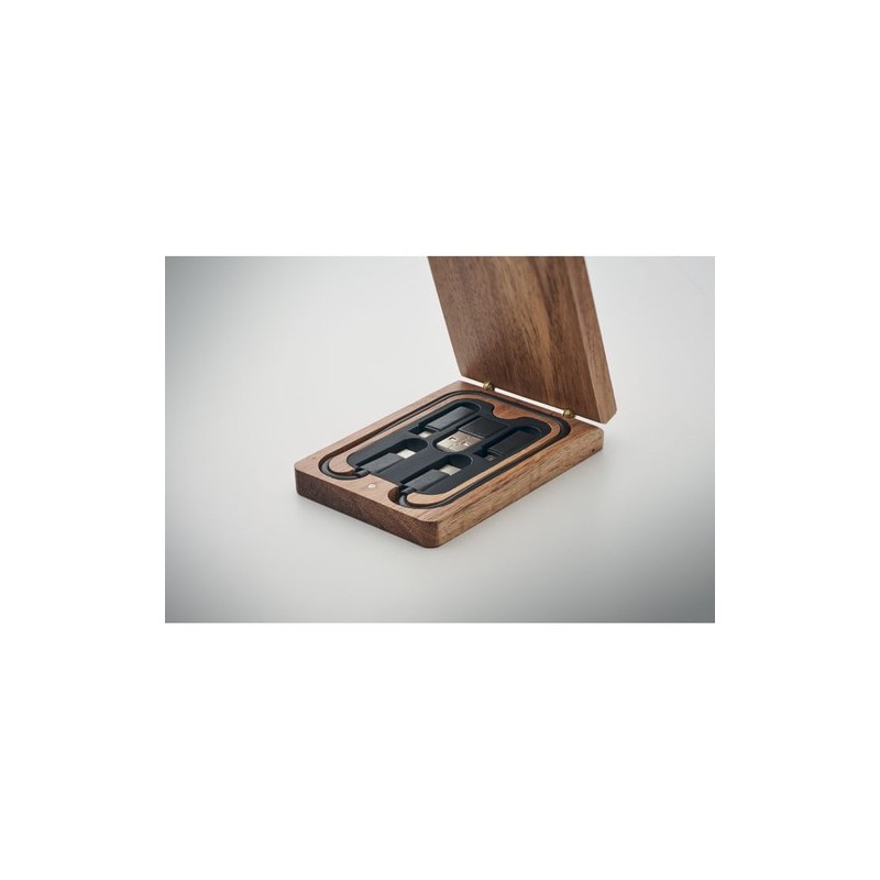 Câbles 3 en 1 personnalisés - Set économique pour tous vos appareils VERSA Matières : bambou Couleurs : bois impression haute dé