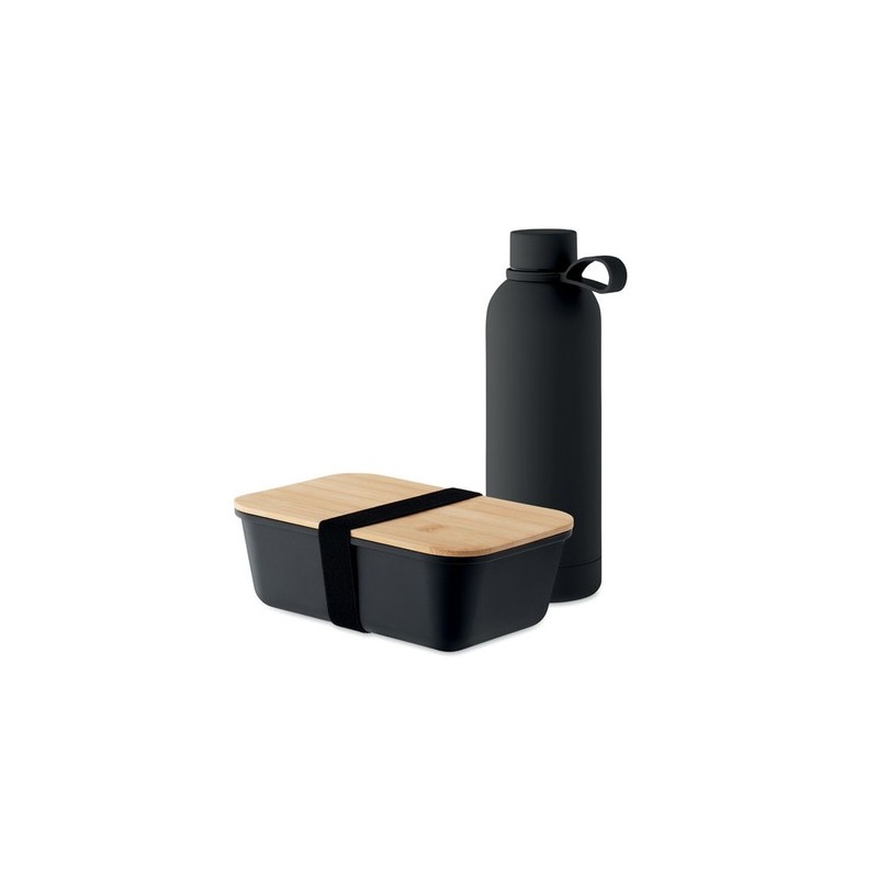 Set personnalisé de 2 pièces  pour le déjeuner : Bouteille et Boîte à Déjeuner EMERALD Couleurs : noir Matières : acier inoxydab