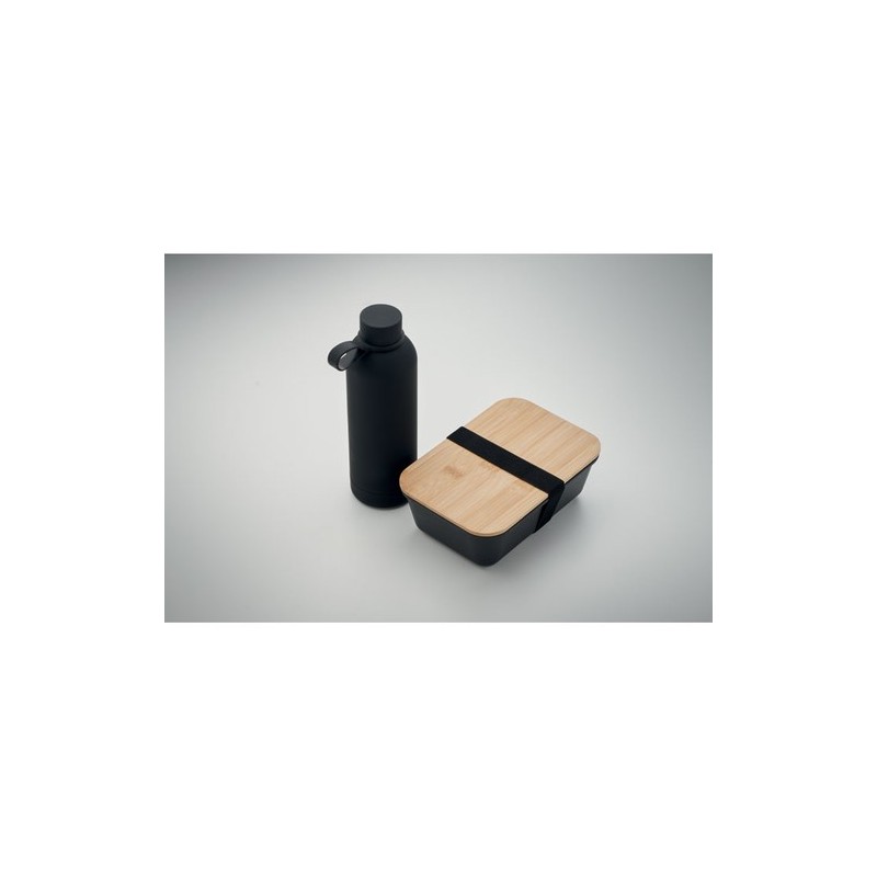 Set personnalisé de 2 pièces  pour le déjeuner : Bouteille et Boîte à Déjeuner EMERALD Couleurs : noir Matières : acier inoxydab