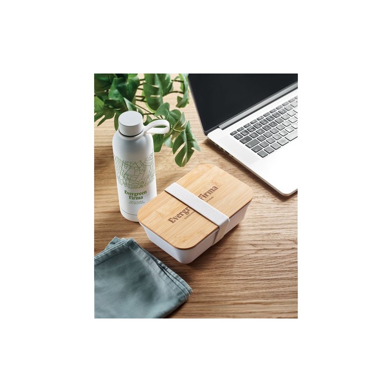 Set personnalisé de 2 pièces  pour le déjeuner : Bouteille et Boîte à Déjeuner EMERALD Couleurs : blanc Matières : acier inoxyda