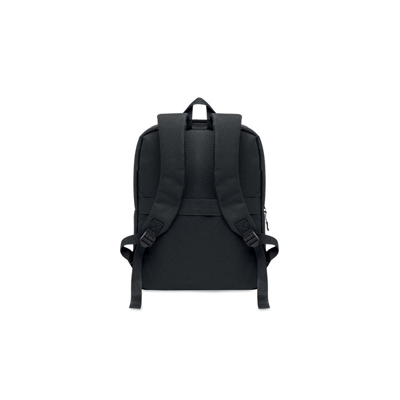 Sac à dos  RPET pour ordinateur personnalisé AKRAOS Matières : PET recyclé Couleurs : noir marquage couleur éclatante