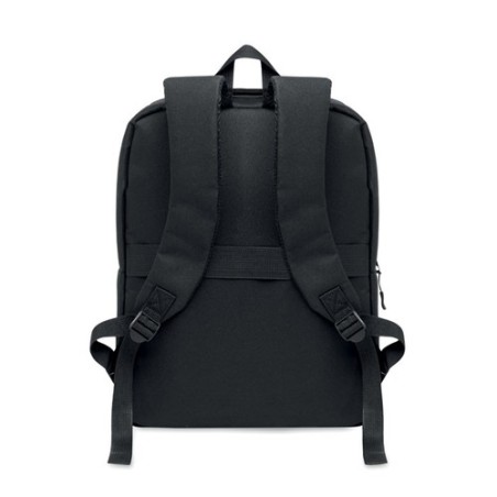 Sac à dos  RPET pour ordinateur personnalisé AKRAOS Matières : PET recyclé Couleurs : noir marquage couleur éclatante
