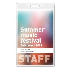 Badge Publicitaire Personnalisé 7,5x12,5cm - BADGO Matières : PVC Couleurs : transparent cadeau entreprise pas cher