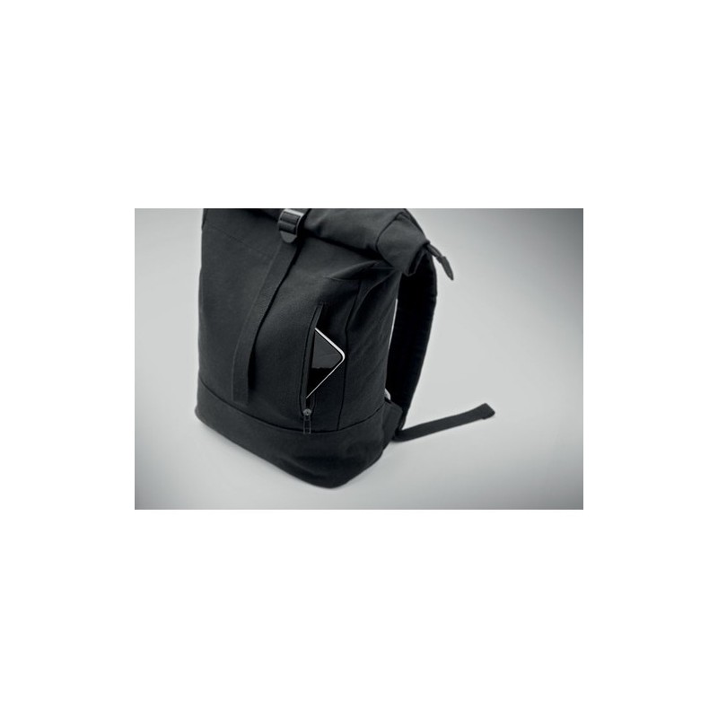 Sac à dos personnalisé  pour ordinateur 15' KOPER ROLL Matières : coton recyclé Couleurs : noir cadeau entreprise pas cher