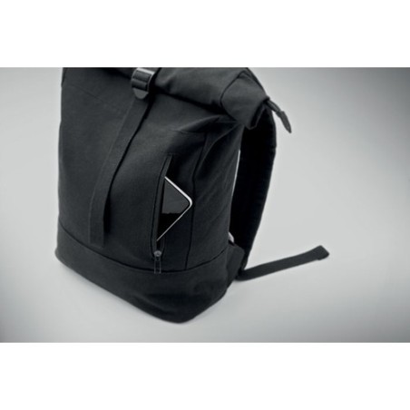Sac à dos personnalisé  pour ordinateur 15' KOPER ROLL Matières : coton recyclé Couleurs : noir cadeau entreprise pas cher