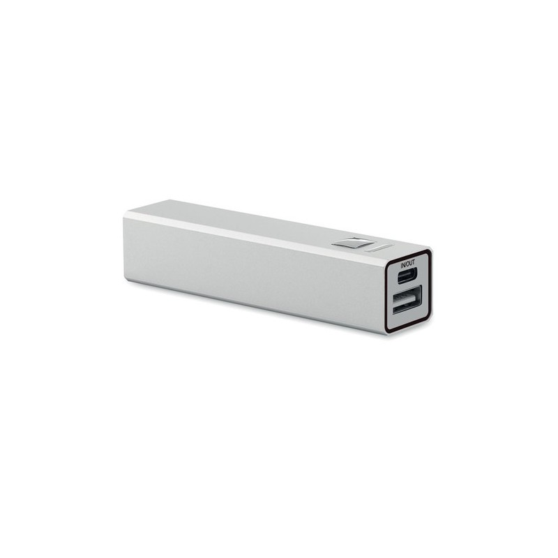 Powerbank Éco-responsable 2600 mAh Personnalisé pas cher - POWERALUC Matières : aluminium recyclé  Couleurs : argenté mat