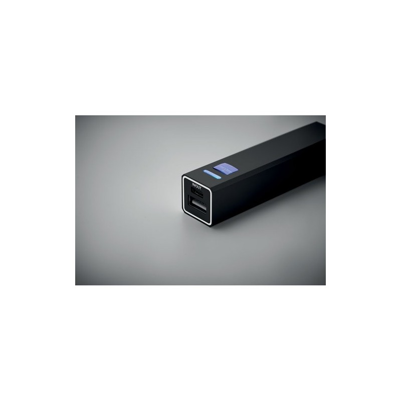 Powerbank Éco-responsable 2600 mAh Personnalisé pas cher - POWERALUC Matières : aluminium recyclé  Couleurs : noir personnalisat