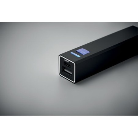 Powerbank Éco-responsable 2600 mAh Personnalisé pas cher - POWERALUC Matières : aluminium recyclé  Couleurs : noir personnalisat