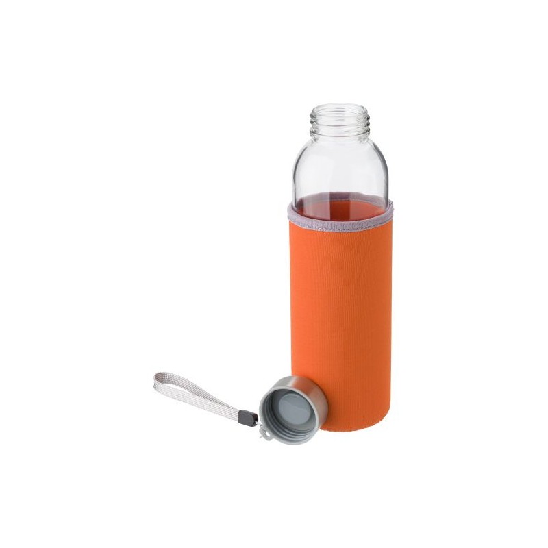 Bouteille en verre personnalisée de 500 ml avec housse Nika Matières : néoprène Couleurs : gris marquage laser ultra précis