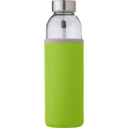 Bouteille en verre personnalisée de 500 ml avec housse Nika Matières : néoprène Couleurs : vert citron marquage laser ultra préc