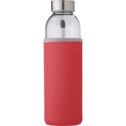 Bouteille en verre personnalisée de 500 ml avec housse Nika Matières : néoprène Couleurs : rouge goodies publicitaire événementi