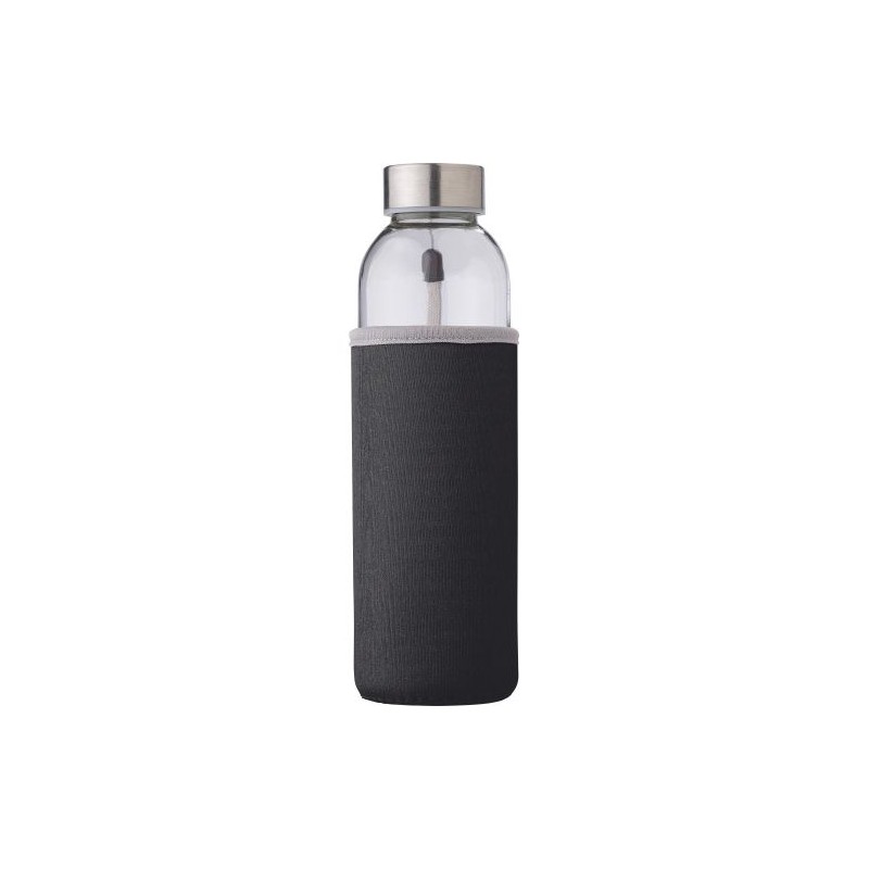 Bouteille en verre personnalisée de 500 ml avec housse Nika Matières : néoprène Couleurs : noir impression haute définition