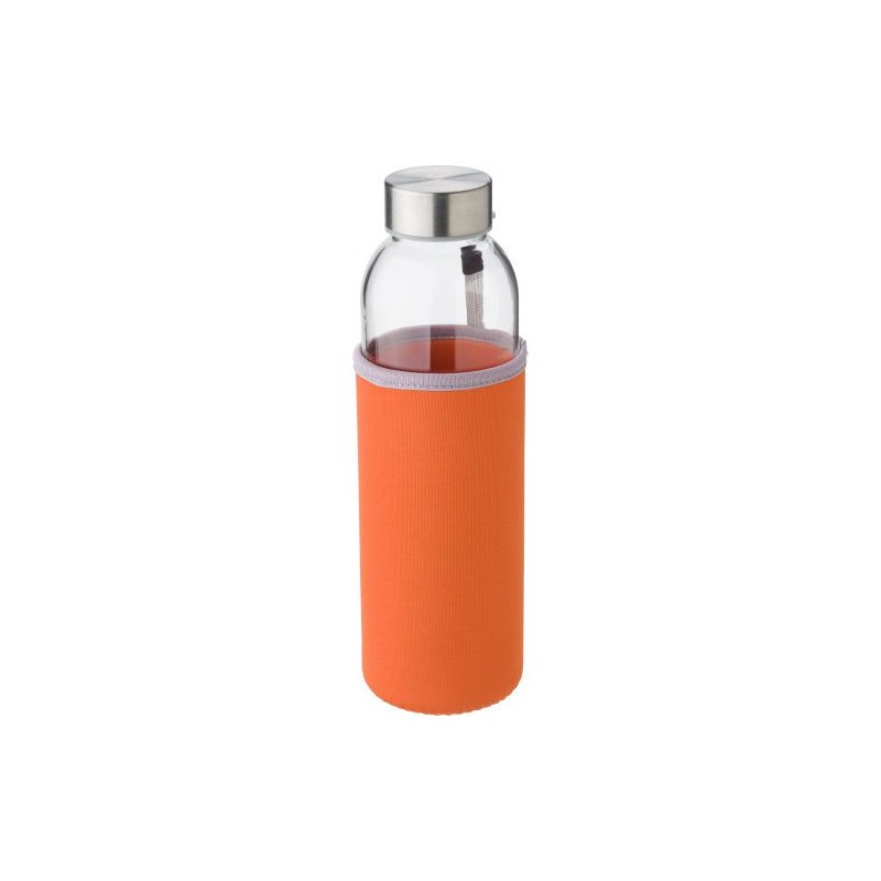 Bouteille en verre personnalisée de 500 ml avec housse Nika Matières : néoprène Couleurs : noir accessoire événementiel unique