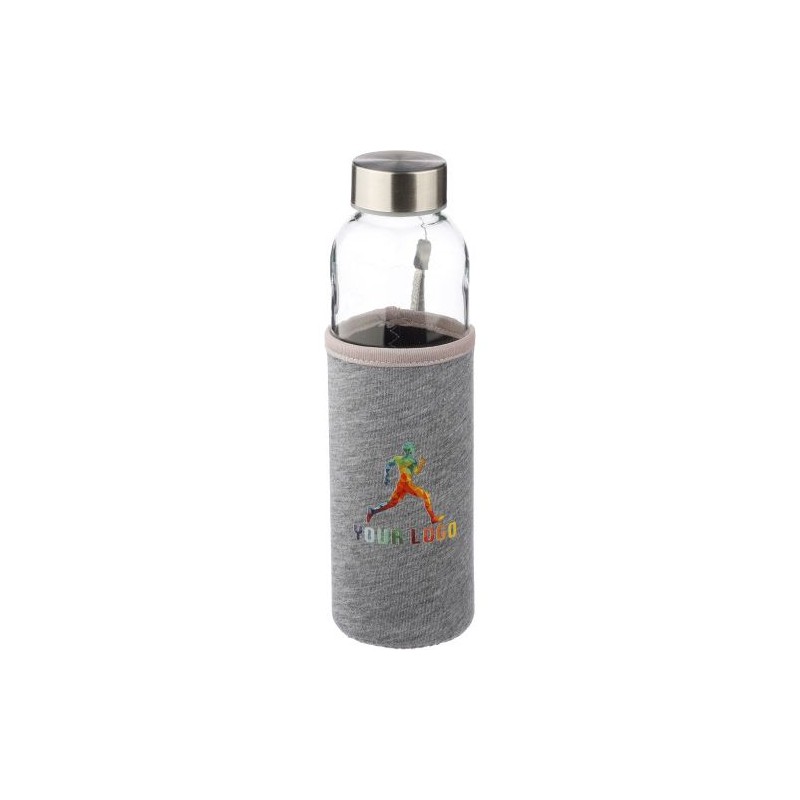 Bouteille en verre personnalisée de 500 ml avec housse Nika Matières : néoprène Couleurs : noir personnalisable avec votre logo