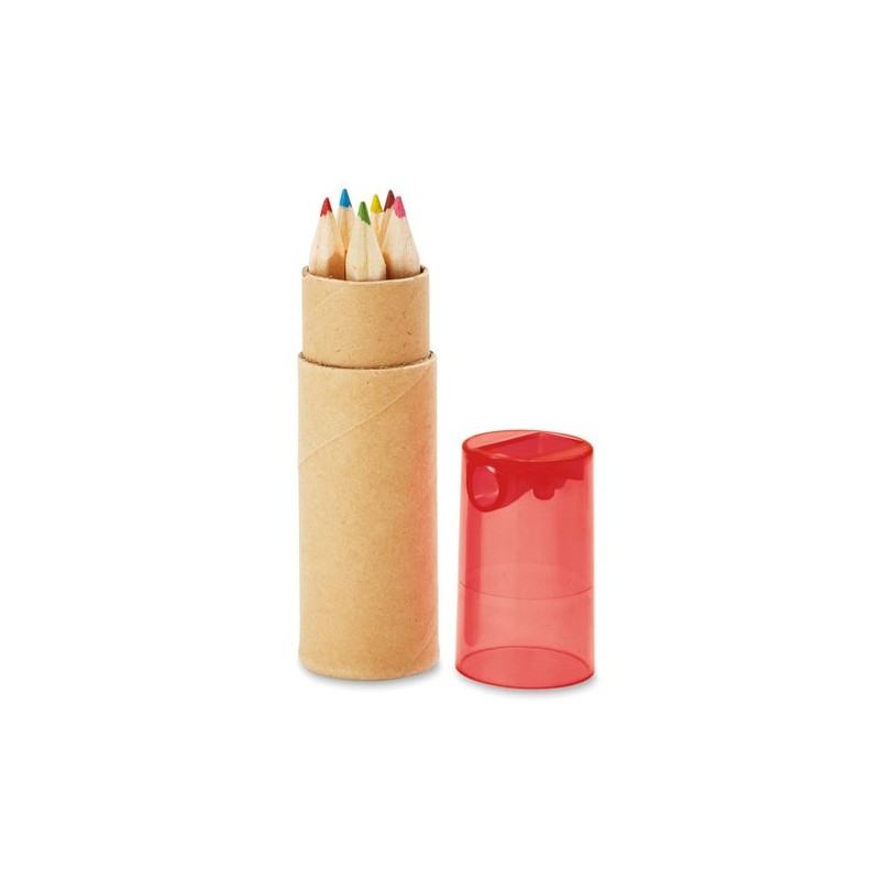 Crayons de couleur personnalisés - Tube de 6 - PETIT LAMBUT Matières : papier Couleurs : rouge transparent personnalisable avec 
