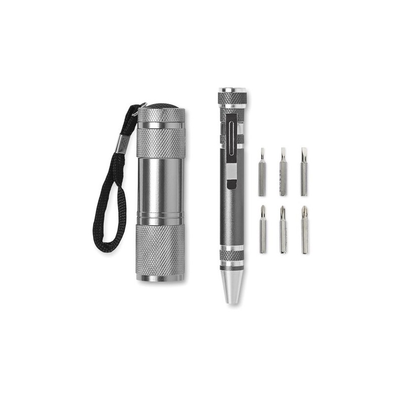Lampe Pratique et Polyvalente avec Tournevis - COMBITOOL Matières : aluminium Couleurs : titane personnalisable avec votre logo