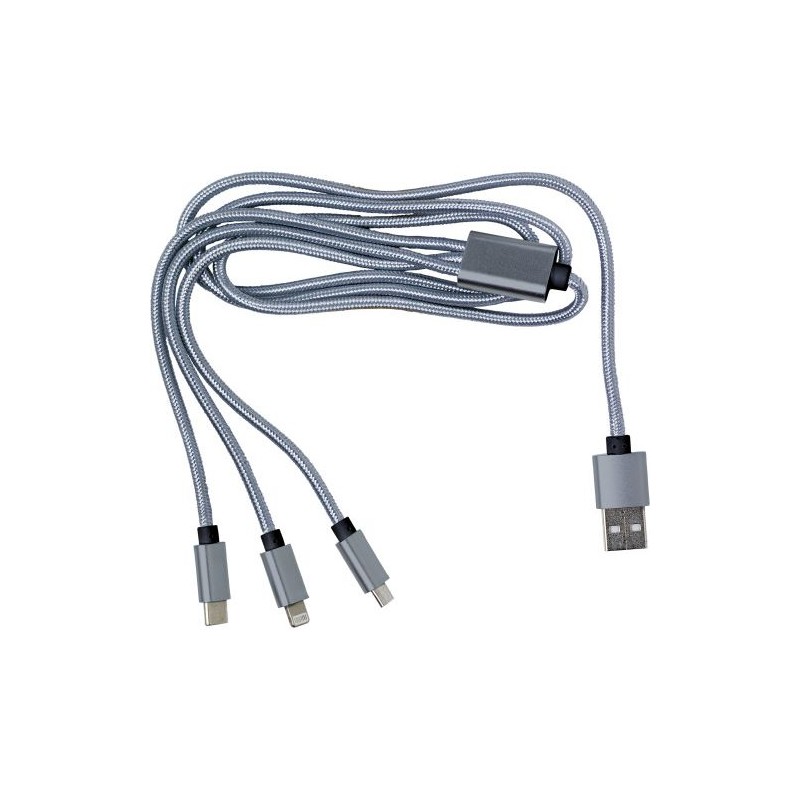 Câble de charge USB personnalisé pratique pas cher - Felix Matières : nylon Couleurs : argenté objet promotionnel éco-responsabl
