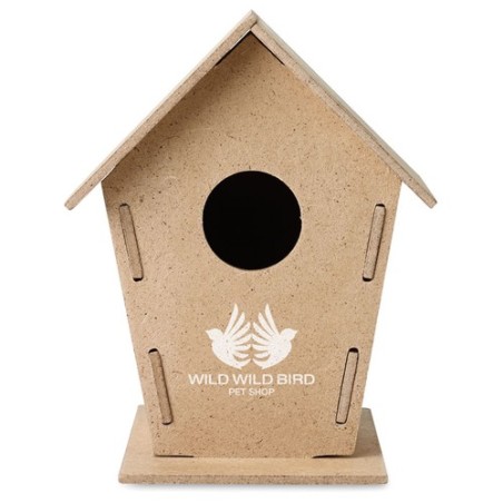 Nichoir Animalier Personnalisé Éco-responsable - WOOHOUSE Matières : MDF Couleurs : bois goodies publicitaire événementiel