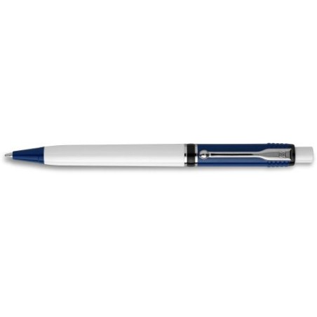 Stylo à bille personnalisable en plastique Raja Norina Matières : nickel Couleurs : bleu foncé goodies publicitaire événementiel
