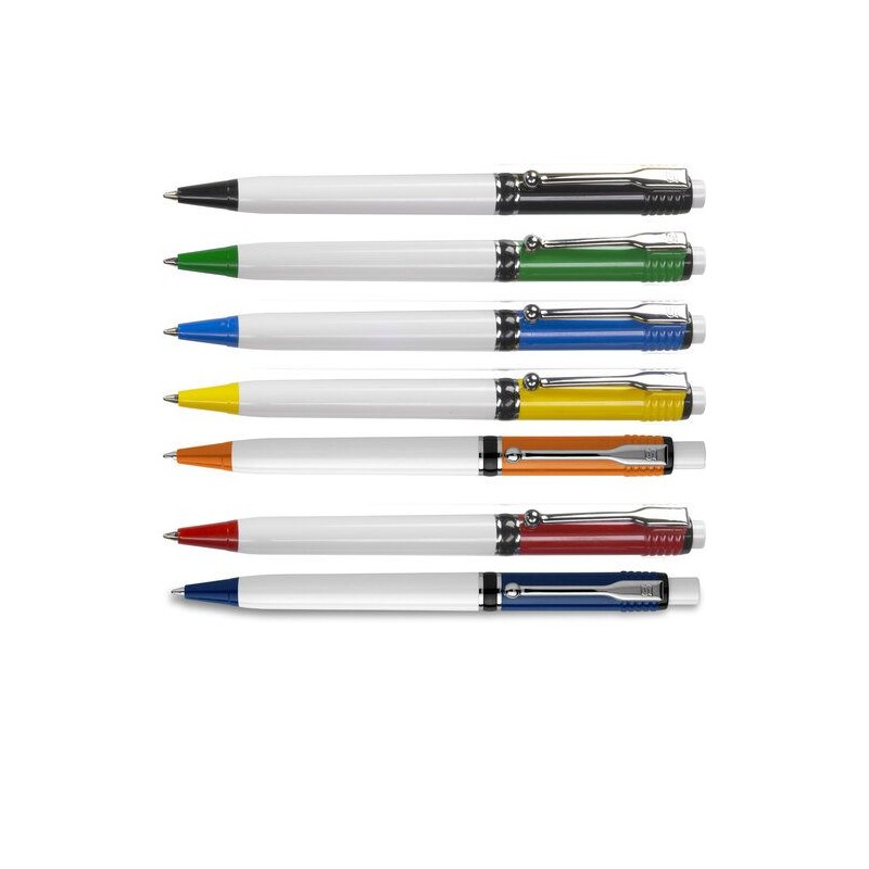 Stylo à bille personnalisable en plastique Raja Norina Matières : nickel Couleurs : bleu foncé livraison express 24h 48h