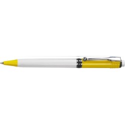 Stylo à bille personnalisable en plastique Raja Norina Matières : nickel Couleurs : jaune cadeau entreprise pas cher