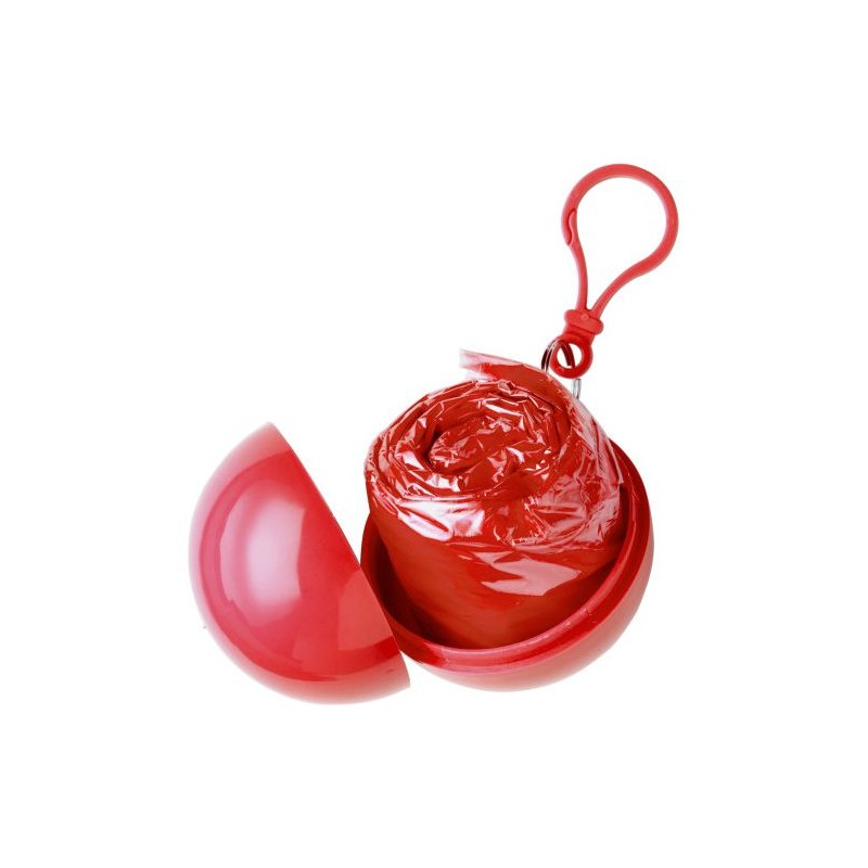 Etui boule pratique contenant un poncho personnalisé Pippa Matières : plastique Couleurs : rouge cadeau client original