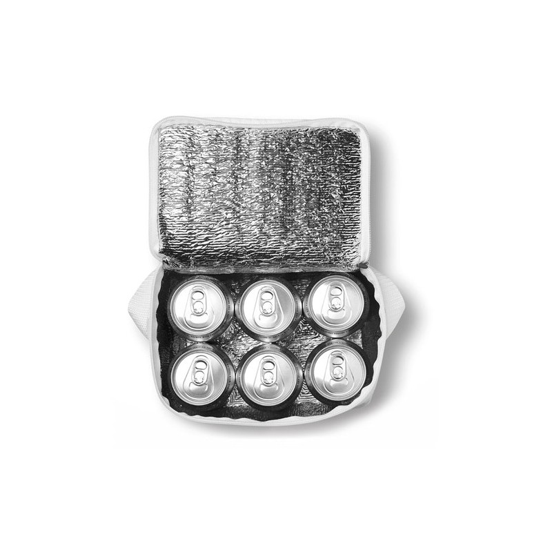 Sac isotherme personnalisé 6 cannettes - CUBACOOL Matières : PET Couleurs : blanc personnalisable avec votre logo