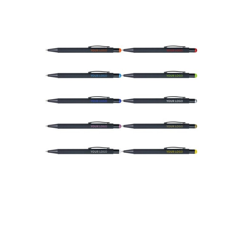 Stylo bille personnalisable à toucher gomme Formentera Matières : caoutchouc Couleurs : orange marquage laser ultra précis