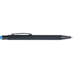 Stylo bille personnalisable à toucher gomme Formentera Matières : caoutchouc Couleurs : bleu clair impression haute définition