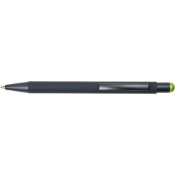 Stylo bille personnalisable à toucher gomme Formentera Matières : caoutchouc Couleurs : vert citron objet promotionnel éco-respo