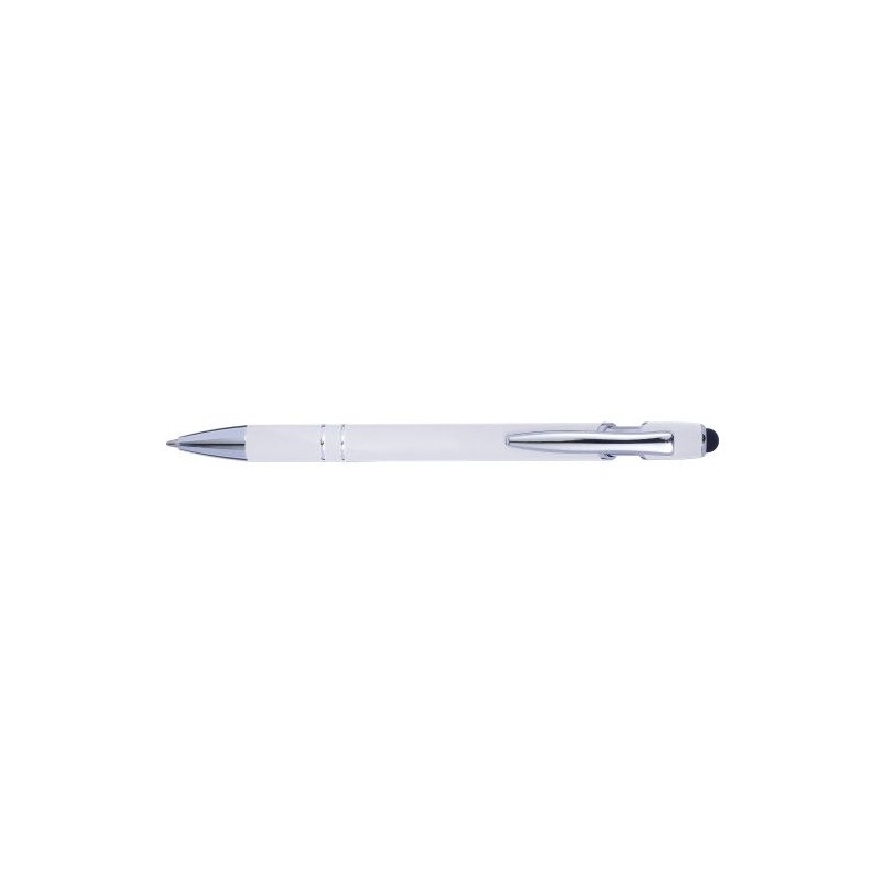 Stylo bille personnalisé en métal Primo Matières : caoutchouc Couleurs : blanc personnalisation rapide en France