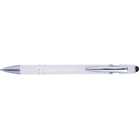 Stylo bille personnalisé en métal Primo Matières : caoutchouc Couleurs : blanc personnalisation rapide en France