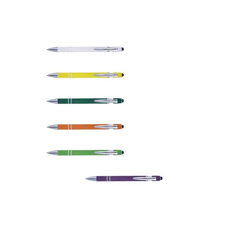 Stylo bille personnalisé en métal Primo Matières : caoutchouc Couleurs : blanc objet publicitaire robuste