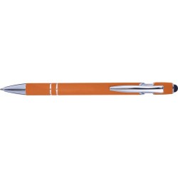 Stylo bille personnalisé en métal Primo Matières : caoutchouc Couleurs : orange goodies publicitaire événementiel