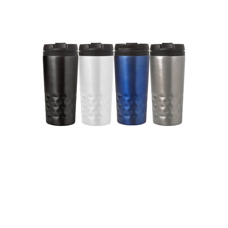 Mug isotherme personnalisé élégant à double paroi Lorraine Matières : métal Couleurs : noir personnalisation rapide en France