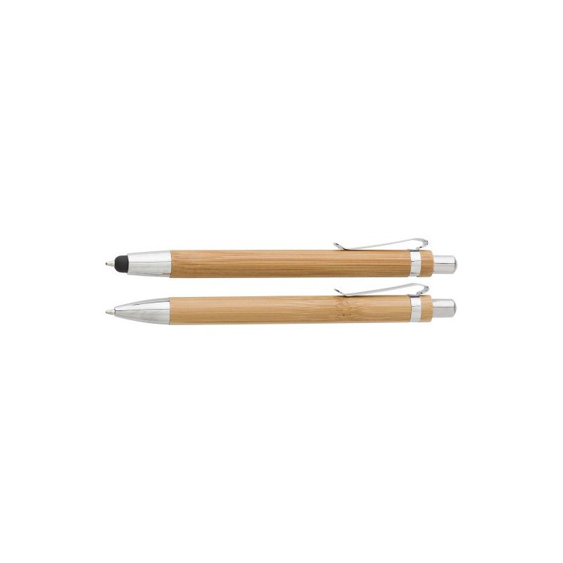 Parure  de stylo bille et porte-mine en bambou Darlene Matières : carton Couleurs : brun personnalisable avec votre logo