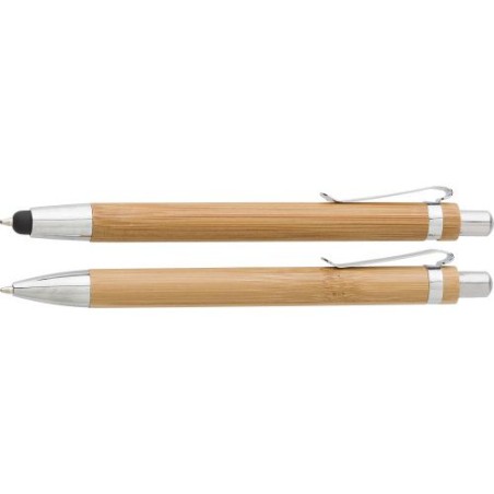 Parure  de stylo bille et porte-mine en bambou Darlene Matières : carton Couleurs : brun personnalisable avec votre logo