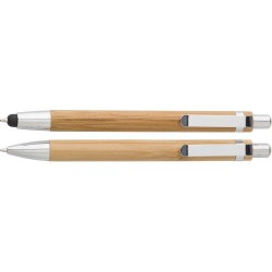 Parure  de stylo bille et porte-mine en bambou Darlene Matières : carton Couleurs : brun cadeau entreprise pas cher